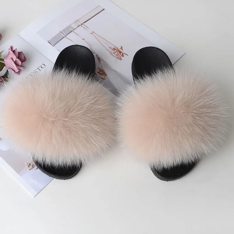 COOLSA Children Sweet Fur Slippers Summer Fluffy Furry Slides Girl Home Plush Fur Beach Flip Flops Wholesale Drop shipping