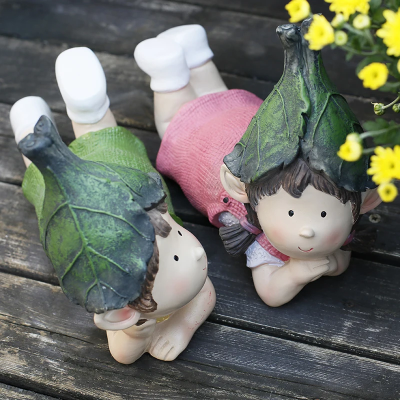 

Pastoral Cute Cartoon Doll Kids Resin Accessories Garden Courtyard Villa Sculpture Crafts Outdoor Balcony Figurines Decoration