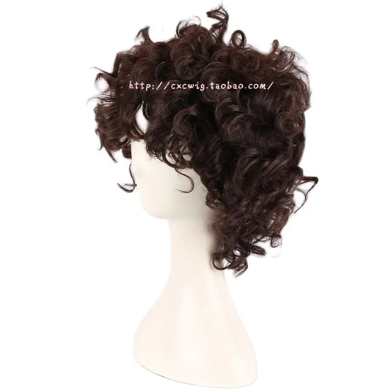 Luca Curly Short Dark Brown Cosplay Wigs Heat Resistant Synthetic Hair Wig + a wig cap