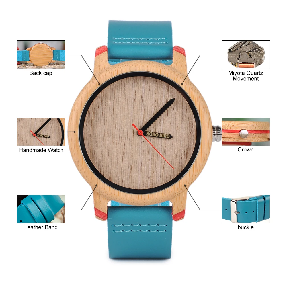 Bamboo Wooden Watch BOBOBIRD Quartz Timepiece for Father\'s Day Gift Unisex Japan Analog Ladies Men Wrist Watches reloj hombre