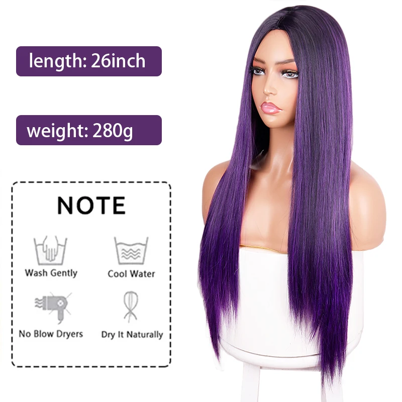 WERD Purple Synthetic Female Fair Wig Cosplay Long Smooth Wig Purple Daily Party Heat-resistant Glue-free