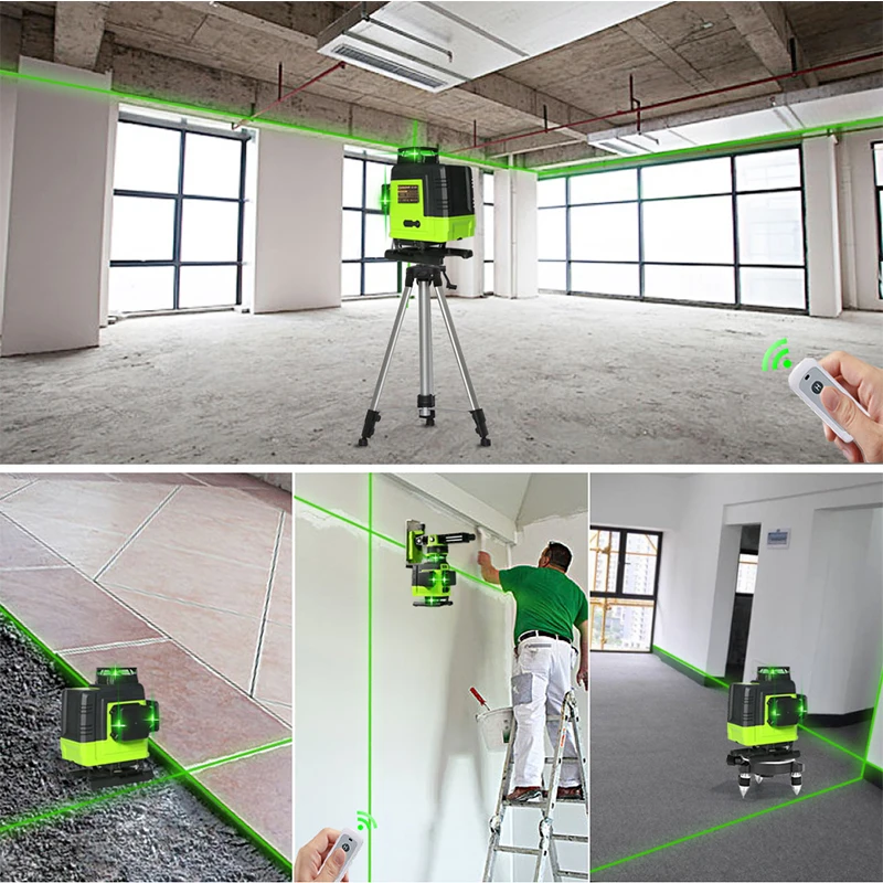 Clubiona IE16R and Tripod German Core Floor and Ceiling Remote Control 4D Green Line Laser Level with 5000mahs Li-Ion Battery