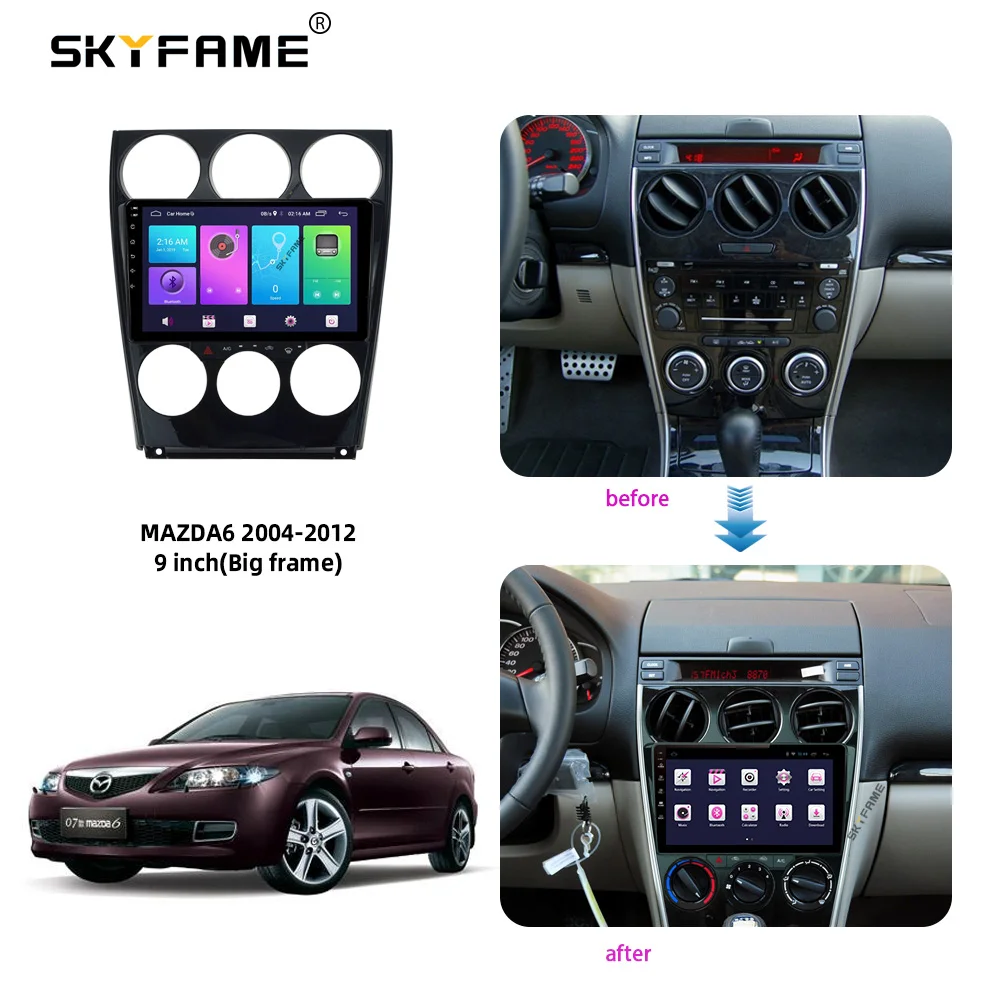 SKYFAME Adattatore per fascia per telaio auto Kit pannello di montaggio per cruscotto radio Android per Mazda 6 Atenza