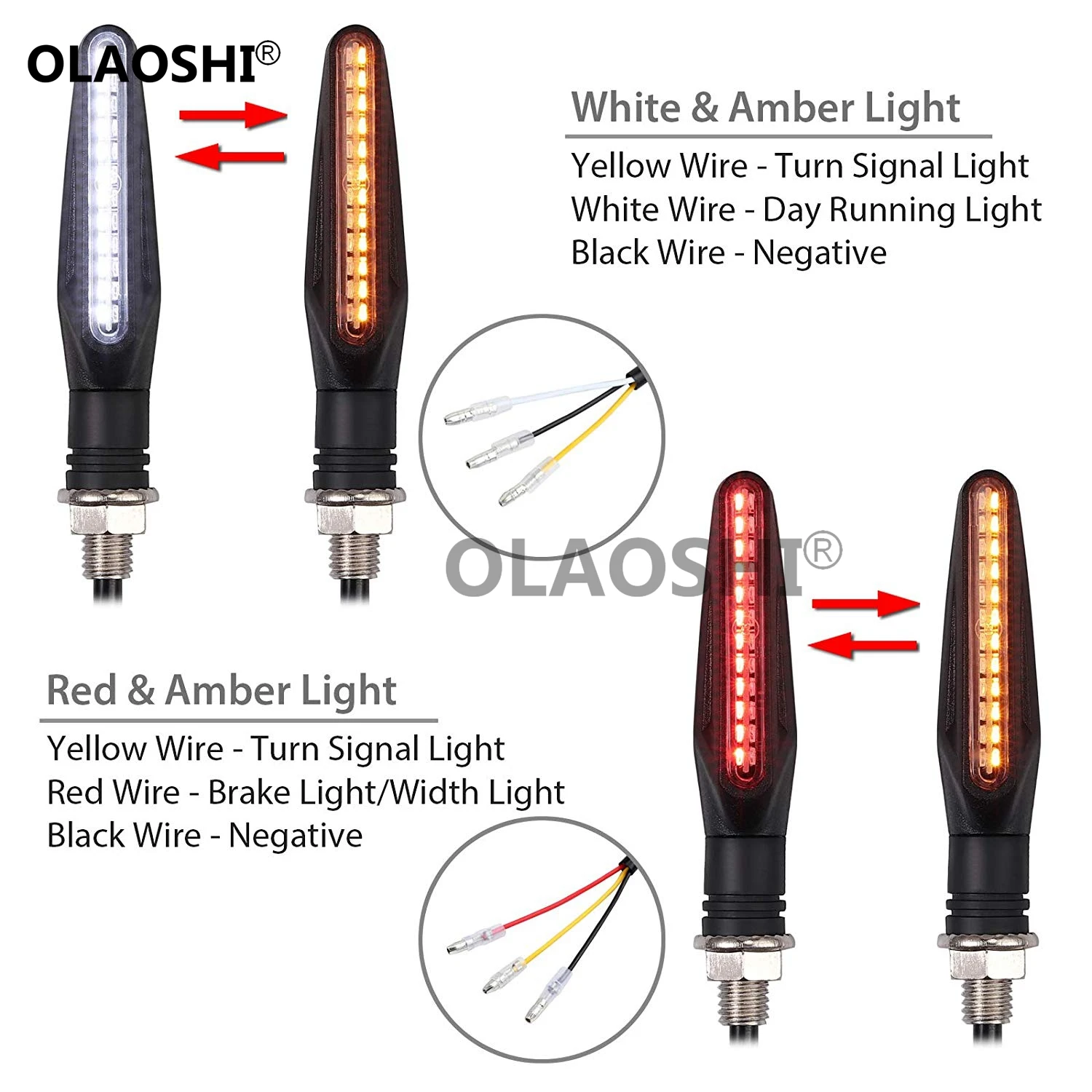 New Motorcycle 24LEDs High Bright Amber Turn Signal Indicator Light Front Rear White Day Running Light Flowing Red Brake Lamps