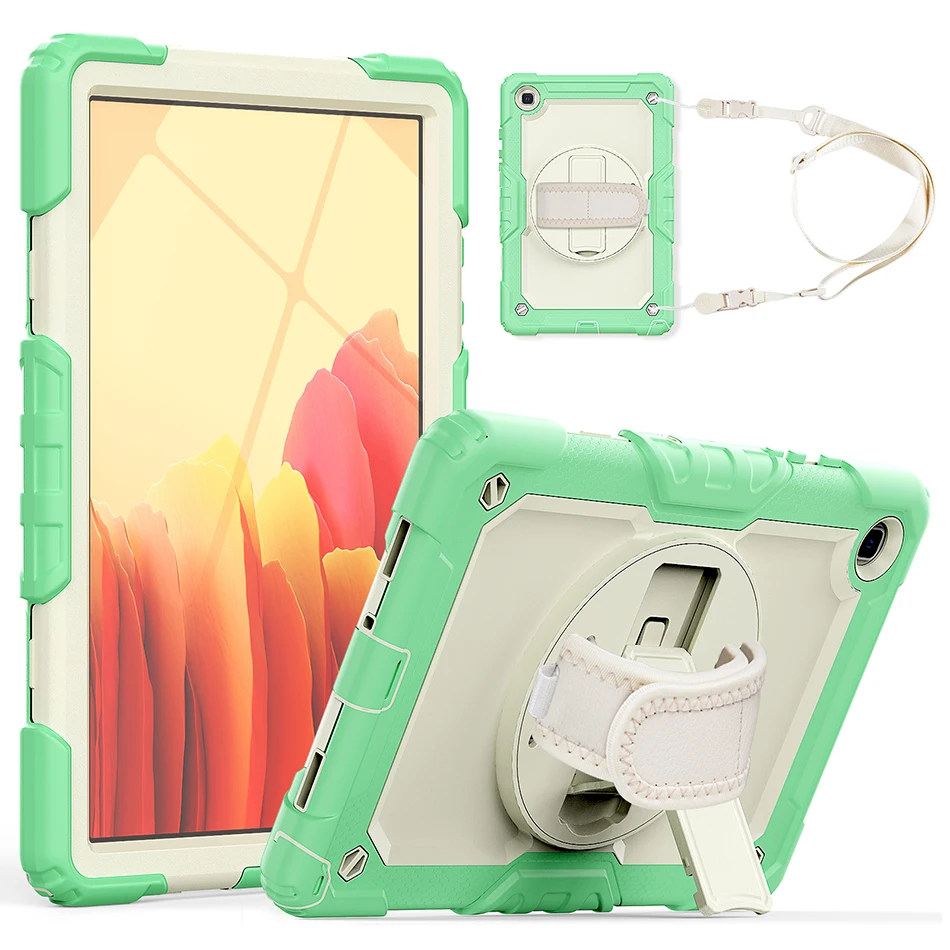 Colorful Rugged Silicone Case with Screen Protector Shoulder Strap for Samsung Galaxy Tab A7 10.4 Shockproof Cover T500 T505+Pen