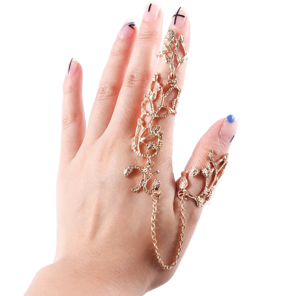 1PC Popular Fashion Women Lady Rings Multiple Link Chain Finger Stack Knuckle Band Rose Flower Crystal Ring Nice Jewelry Gift