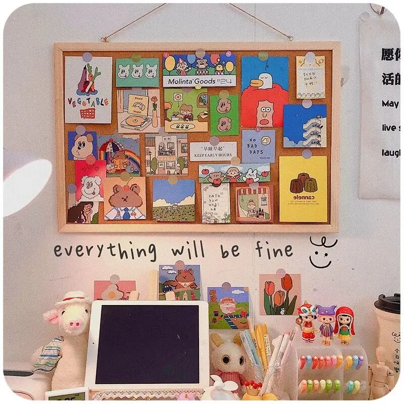 1PC Kawaii Soft Wooden Letter Message Board Decorative Postcard Photo Wall Cork Board Memo Paper Background Board Stationery