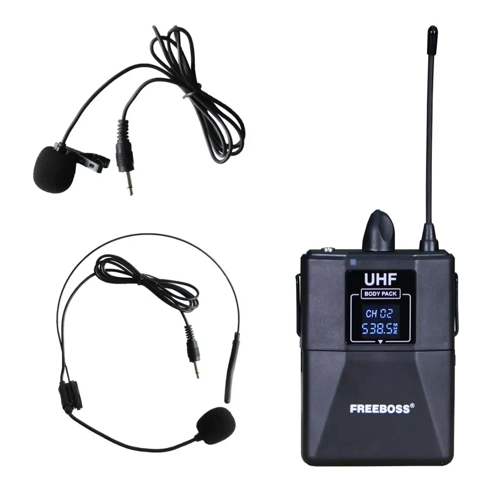 FREEBOSS Bodypack Wireless Microphone 1 Handheld Lavalier UHF 30M Individual Volume Knob Mic for Karaoke Speaker Party FB-U35H