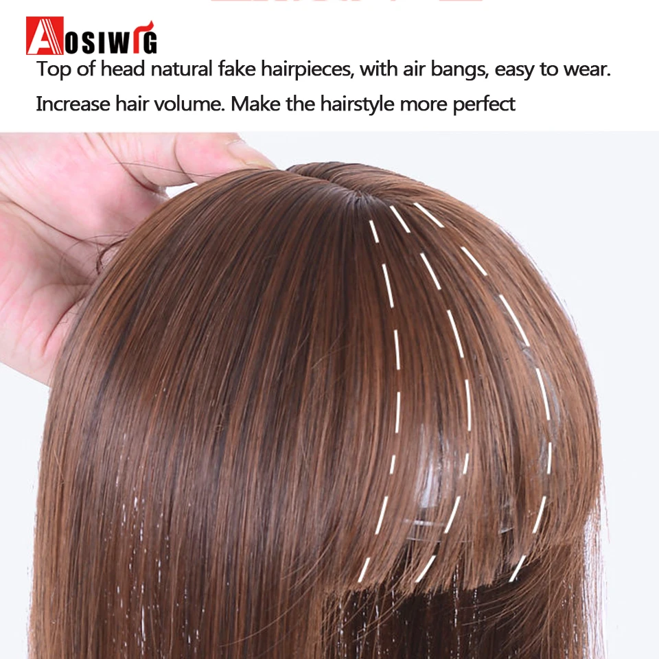 Long Straight Topper Hair Piece With Bangs Invisible Seamless Clip Overhead Toupee Invisible Replacement block Cover White Hair