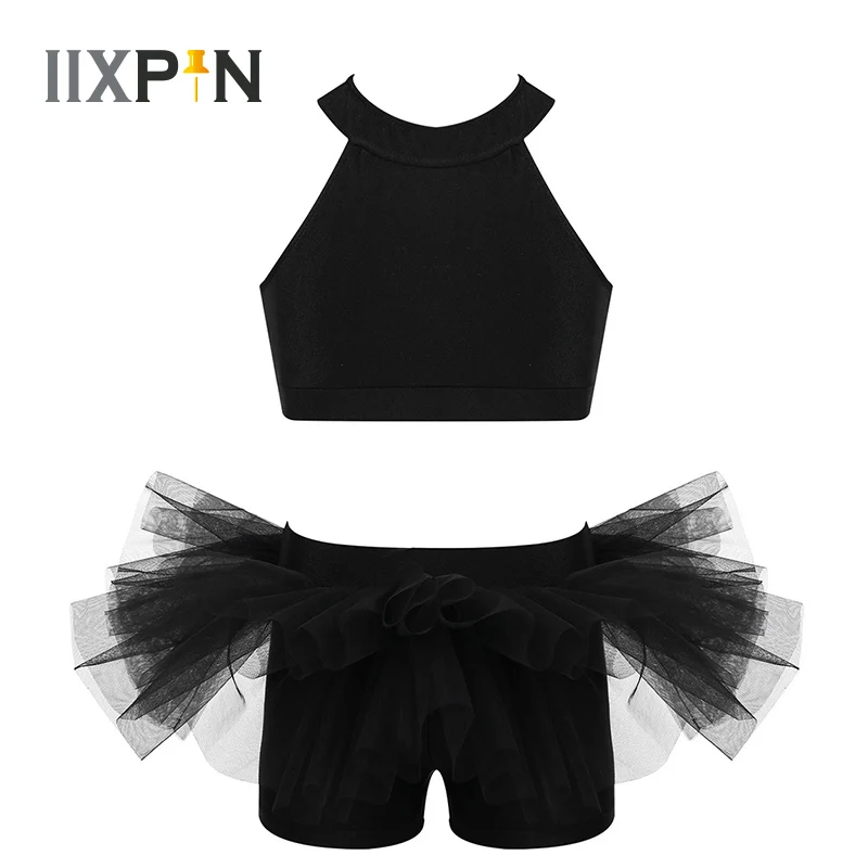 

Kids Girls ballet leotards Two-Piece Dancewear Crop Top with Ruffled Bottoms gymnastics leotard ballet Dancing Stage Performance