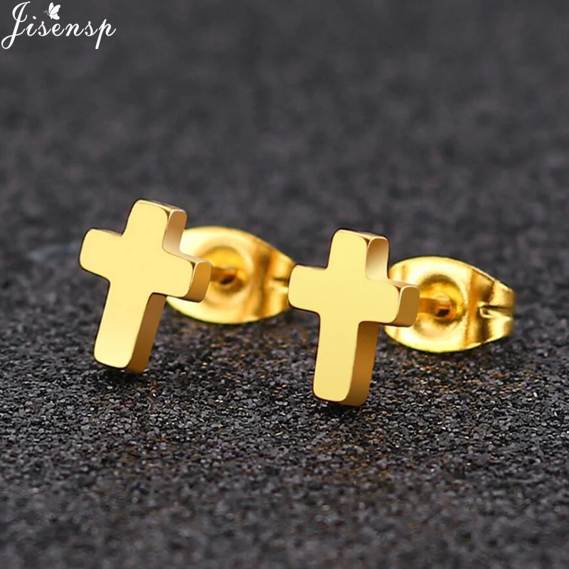 Korean Rock Stainless Steel Cross Stud Earrings Punk Jewelry for Women Men Hip Hop Small Cross Earings Friendship oorbellen