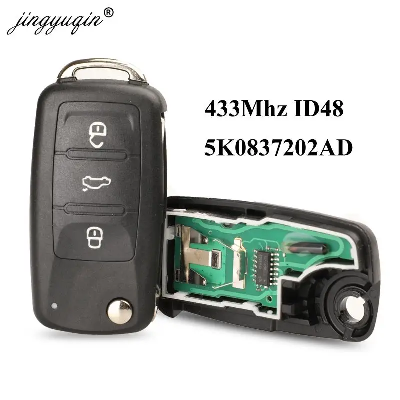 Jingyuqin 3BT Afstandsbediening Flip sleutel 434MHz ID48 Chip voor VW Volkswagen GOLF PASSAT Tiguan Polo Jetta Kever skoda Seat Auto 5K 0837202 AD