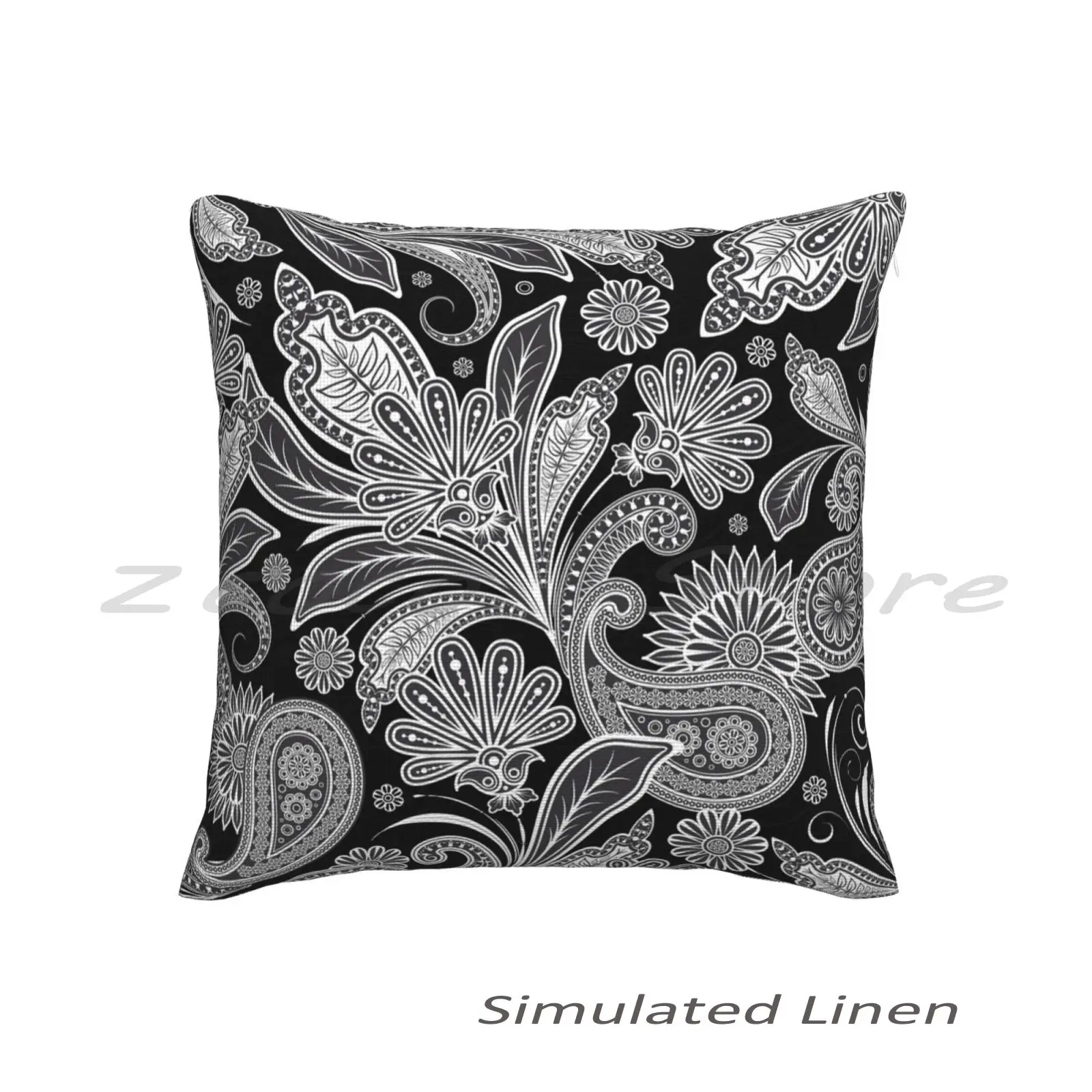 Black And White Vintage Paisley Pattern Pillow Cover Personalized Diy Throw Pillow Flax Plush Velvet Soft Black White Damasks