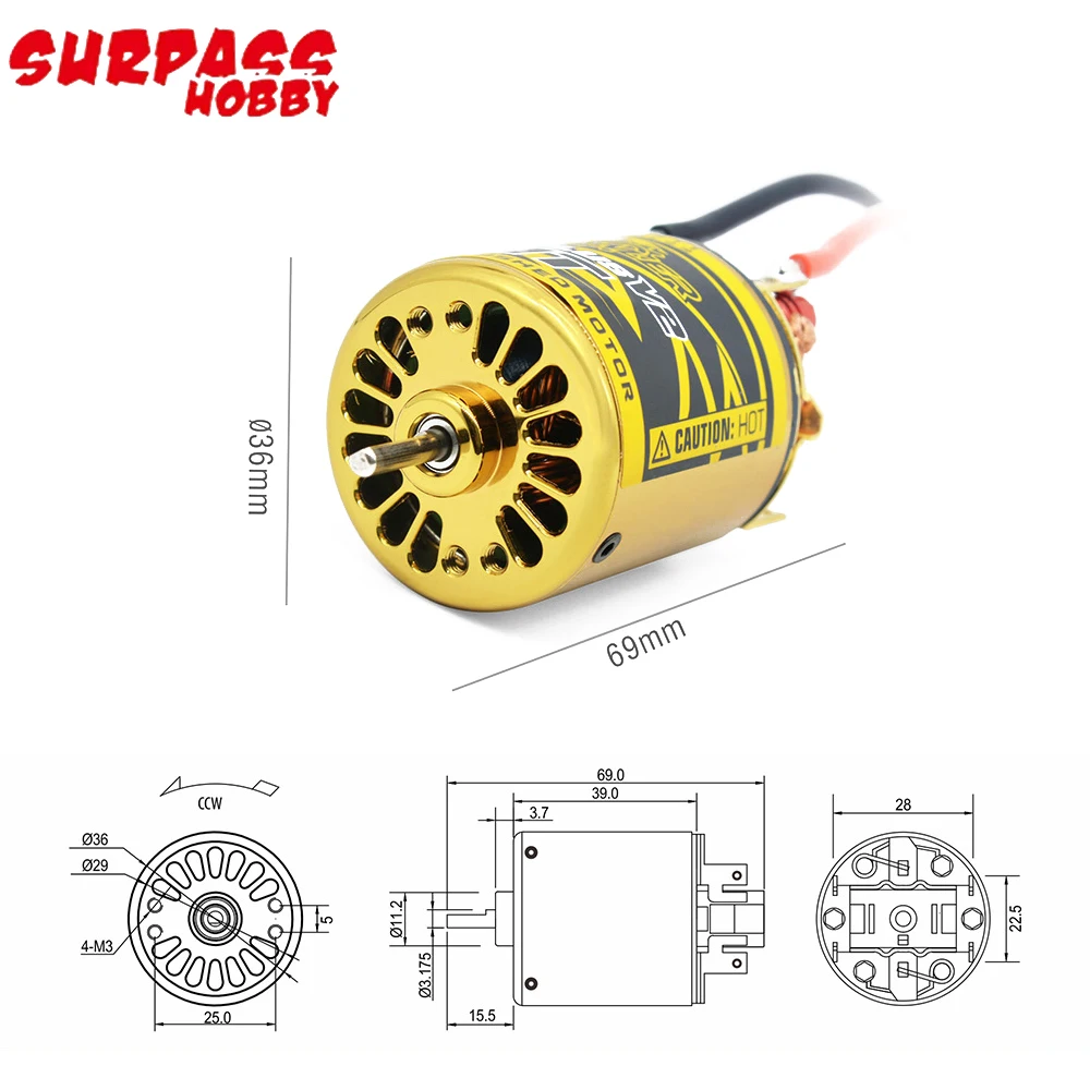 Surpass Hobby Waterproof 540 PLUS V2 11T 13T 16T 20T 3.175mm motore spazzolato 80A 2-3S ESC per 1/10 Kyosho TRAXXAS Crawler Car Boat