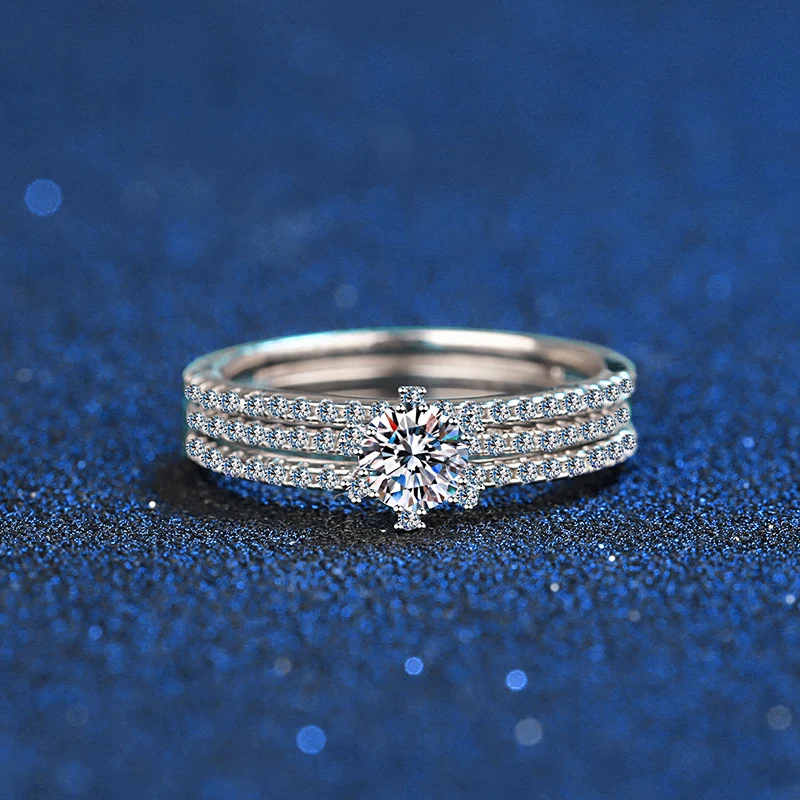 2pcs Diamond Rings Set Solid 0.5ct VVS1 Moissanite 14k White Gold 925 Sterling Silver Bridal Engagement Ring Wedding Band Sets
