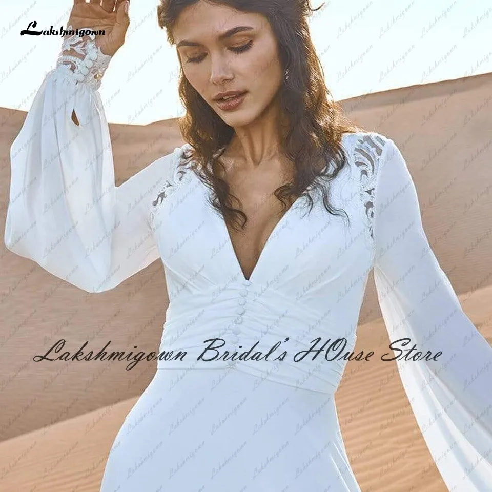 فستان زفاف من Vestido Novia بتصميم بوهو كلاسيكي بأكمام طويلة منتفخ فساتين زفاف بسيطة على شكل حرف A رداء de Mariee Courte 2022