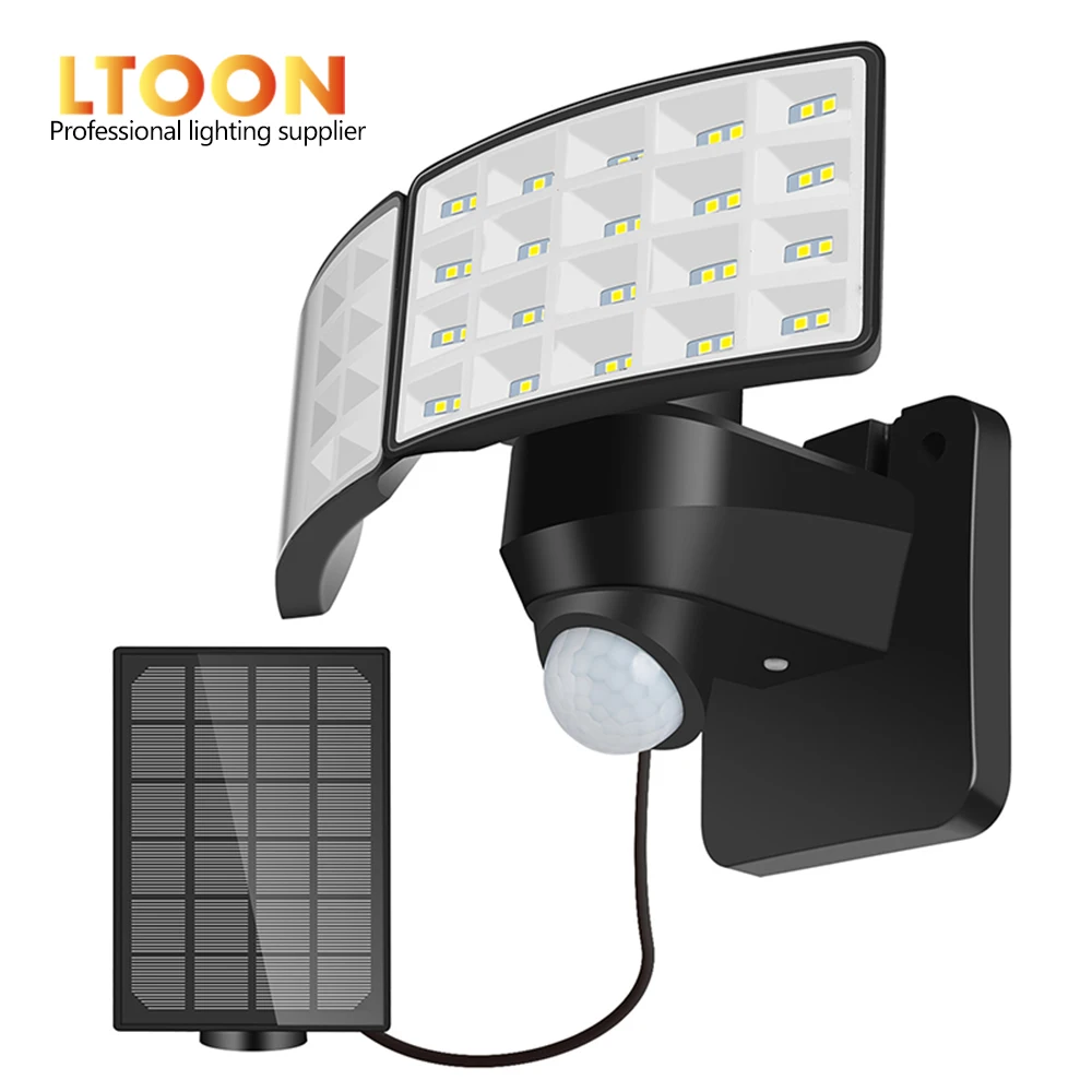 Solar double head solar light human body motion sensor spotlight waterproof outdoor adjustable angle garden wall ligh