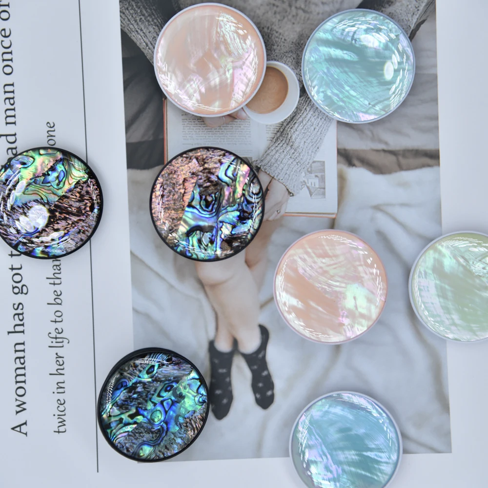 

Luxury Mother of Pearl Collapsible Expanding Resin Phone Stand Grips for Phones High Quality Abalone Shell Phone Stand Holders