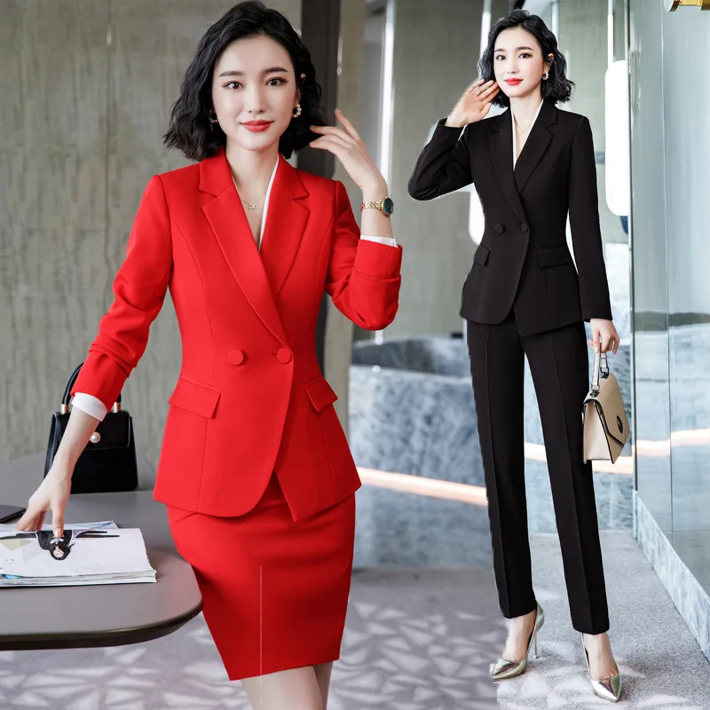 IZICFLY New Style Autumn Winter Wine Red Office Work Wear Clothes For Women Blazer Set Trouser Business Elegant Pant Suit Outfit