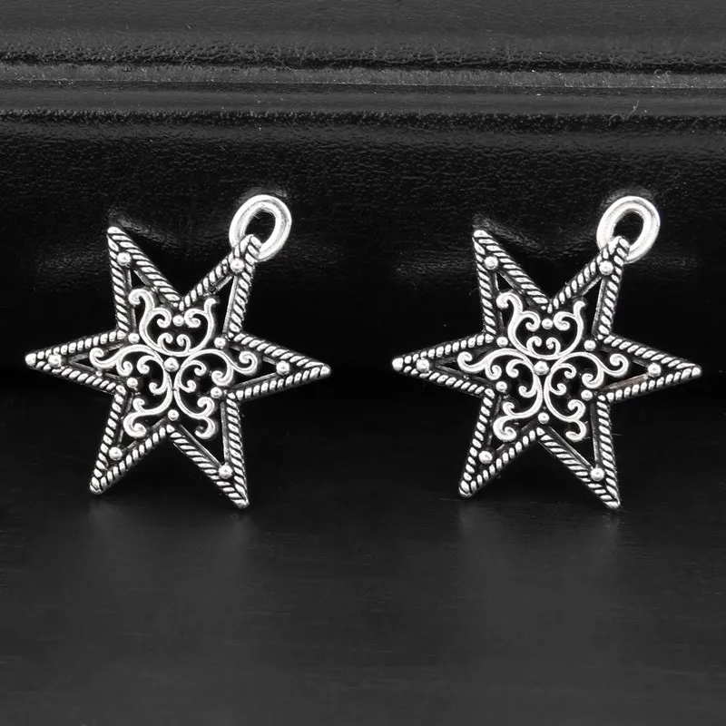 30pcs Silver Color 25x19mm Hexagonal Star Charms Six-Pointed Stars  Pendant Fit DIY Jewelry Making Handcrafted Accessories