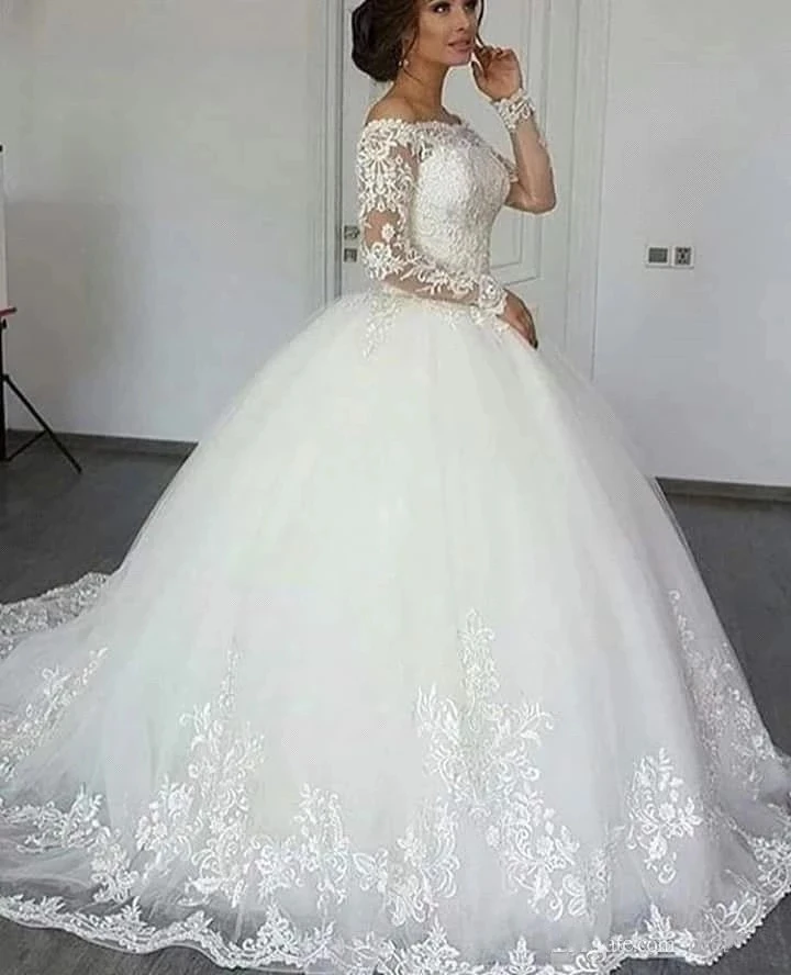 ANGELSBRIDEP maniche lunghe abito da ballo abiti da sposa Robe De Mariee Appliques di lusso corte dei treni Arabia saudita abiti da sposa