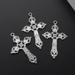 10pcs Silver Color 55x36mm Cross With Pattern Charms Solemn Religious Pendant Fit DIY Handmade Jewelry Making Finding Supplies