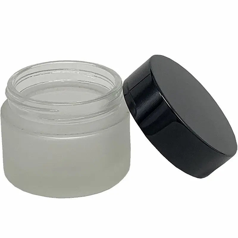 

50g Empty Frosted Glass Jars Bottles With Black Lid Cosmetic Jar Pot Box Sample Cream Cosmetic Containers Packaging