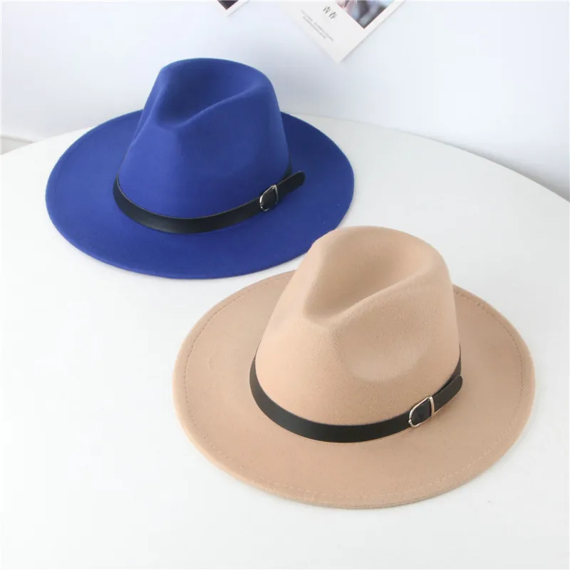 Children Single Side Wool Felt Jazz Fedora Hats 54CM Elegant BOY GIRL Wide Brim Panama Trilby Cap 54CM wholesale