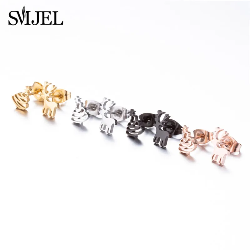 SMJEL dessin animé Animal cerf boucles d'oreilles petit flocon de neige boucle d'oreille pour les filles en acier inoxydable bijoux de noël femmes pendientes