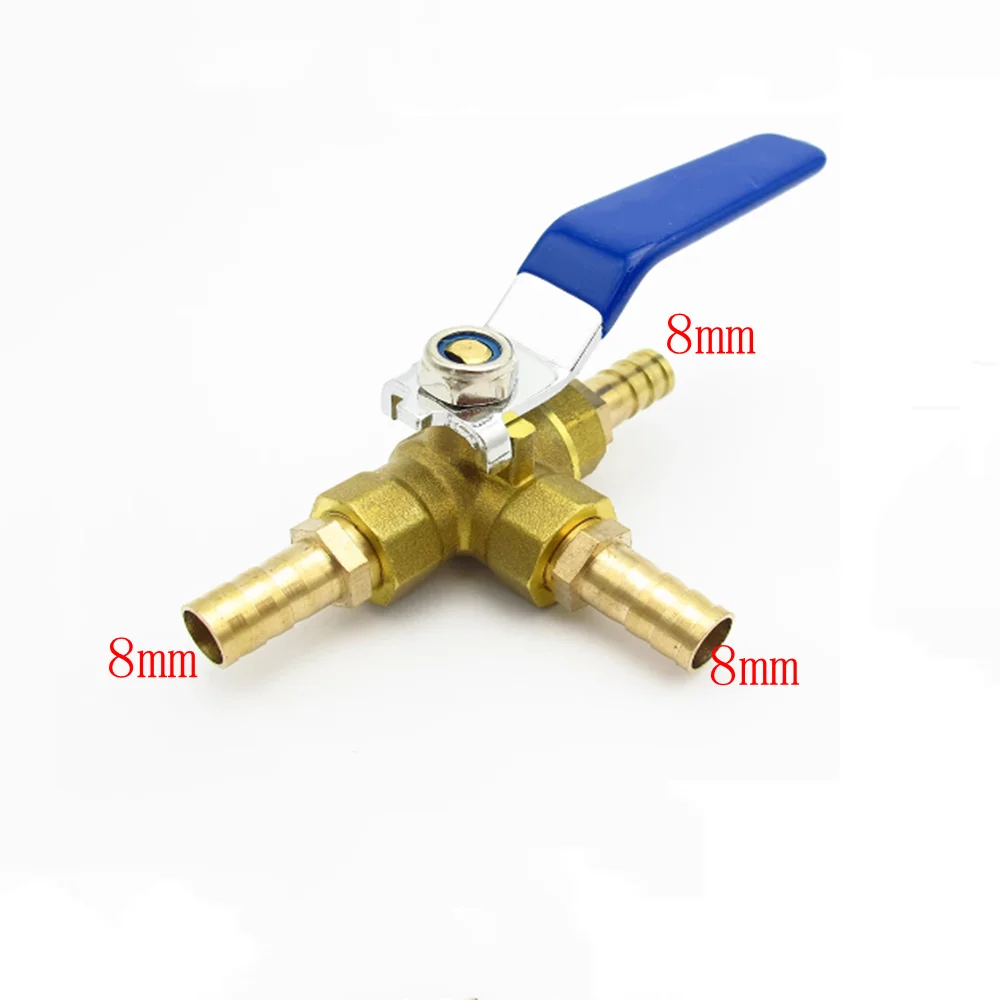Elettrovalvola 6mm 8mm 10mm 12mm Hose Barb Three Way Tee Type T-Port Brass Ball Valve For Water Oil Air Acqua e vapore — dettaglio 2
