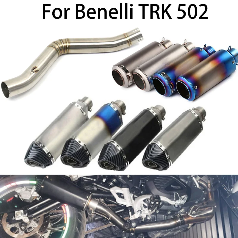 For Benelli TRK502 TRK 502 Motorcycle Exhaust Tailpipe Front Pipe Muffler Middle Link Connect Pipe Carbon Motocross Dirt Bike