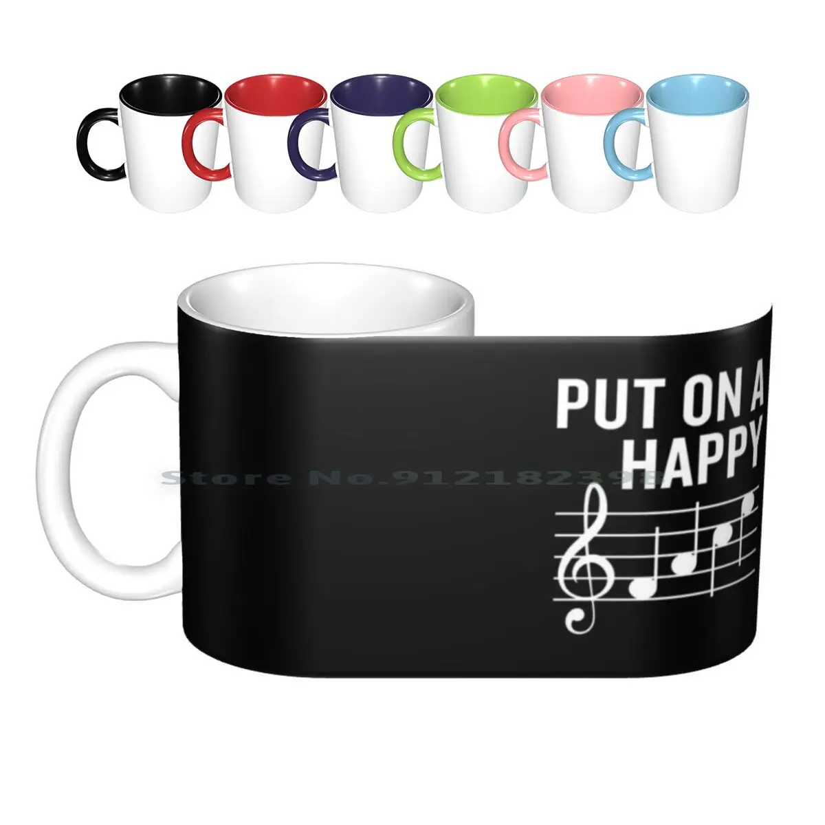 Put On A Happy Face Funny Music Note Joke Ceramic Mugs Coffee Cups Milk Tea Mug Music Musician Treble Clef Beat Hip Hop Jazz