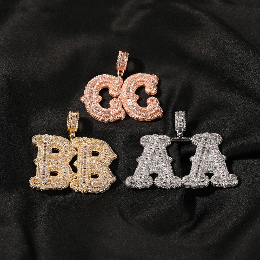 THE BLING KING Custom Name Iced Out Baguettecz Cubic Zirconia Number Letter Pendant Chain Necklace Hiphop Punk Jewelry For Gift