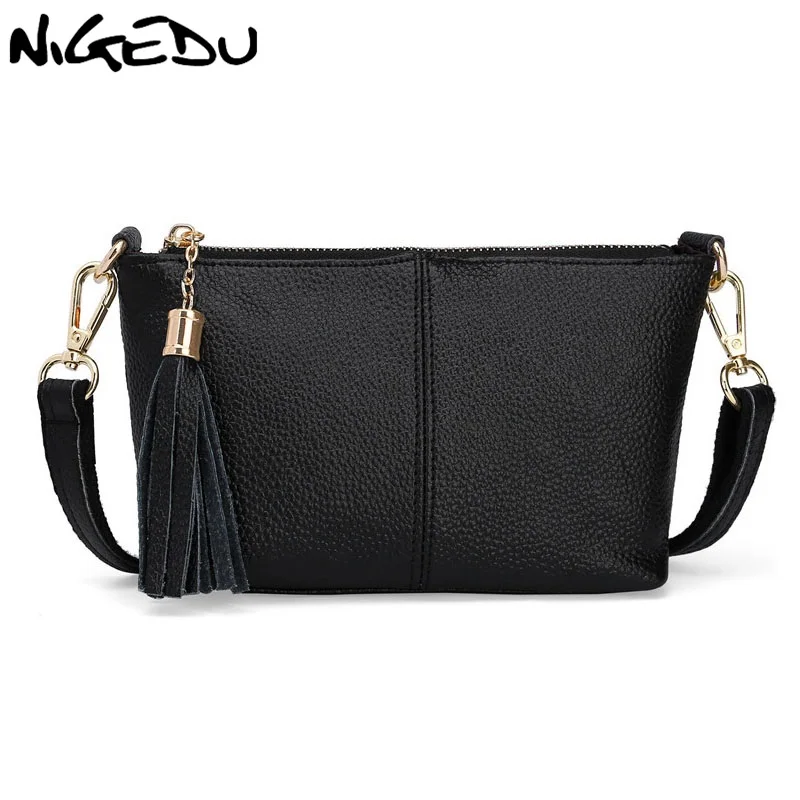 

NIGEDU Brand Genuine Leather Bags for Women Crossbody Bags Shoulder Wallets Tassel Clutch Mini Messenger Bags little bag ladies