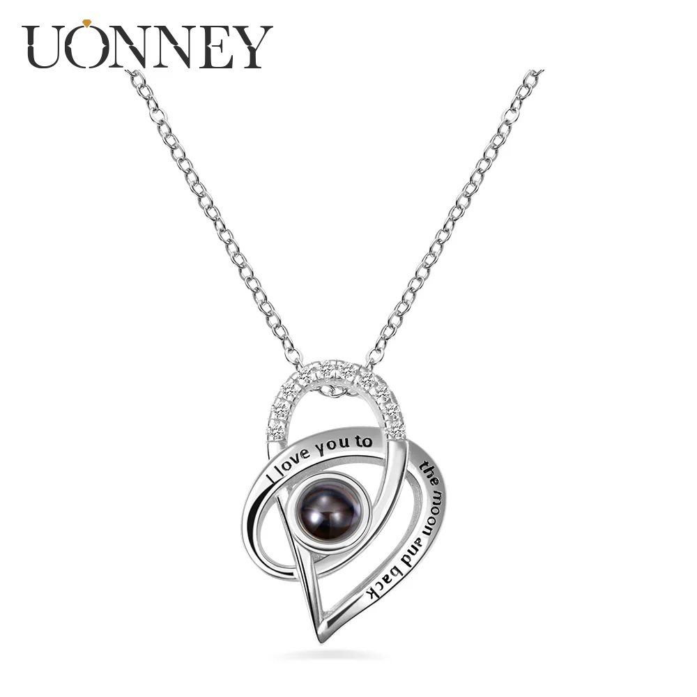 UONNEY Dropshipping Customized 925 Sterling Silver I Love You to The Moon And Back Pendant Couple Necklace Gift for Beloved