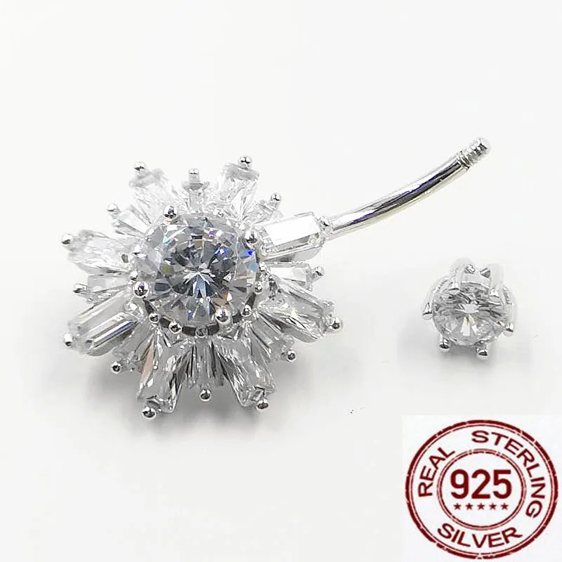 925 Silver Snow Crystal Belly Piercing Ombligo Body Jewelry Navel  For Women Fashion