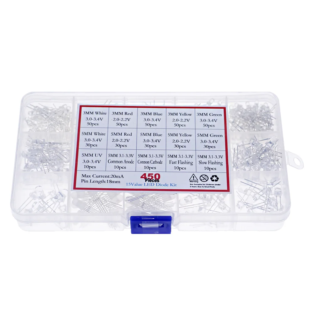 450Pcs/Box White Green Red Blue Yellow UV LED Ultraviolet Light-emitting Diode Slow/Fast Flash RGB Light