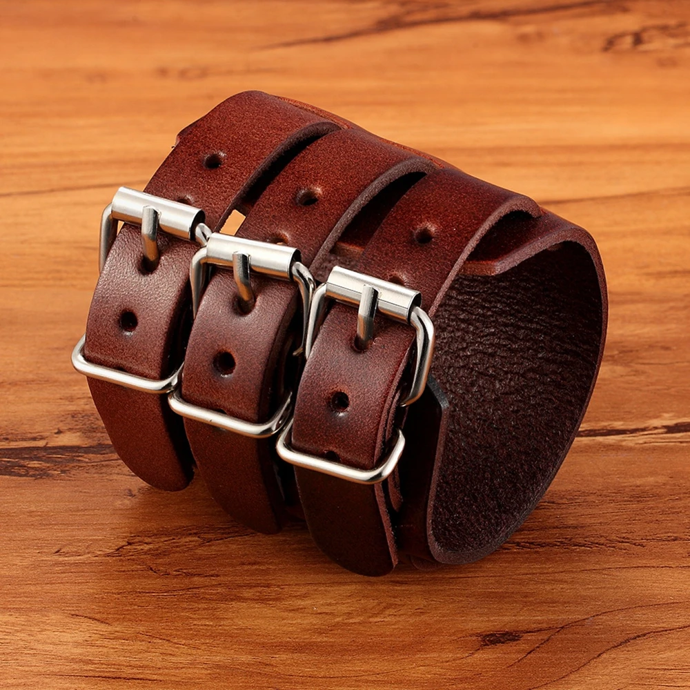 XQNI Vintage Leather Men Bracelet Black/Brown Three Layers Watch Bangle Adjustable Punk Bracelet For Party Birthday Jewelry Gift