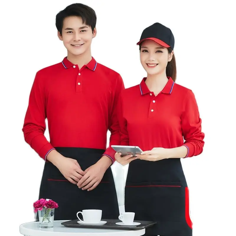 Restaurant Waiter Overalls Long Sleeve T-shirt  Chef Jacket Uniform Waitress  Work Clothes Men  Professional Clothes for Women