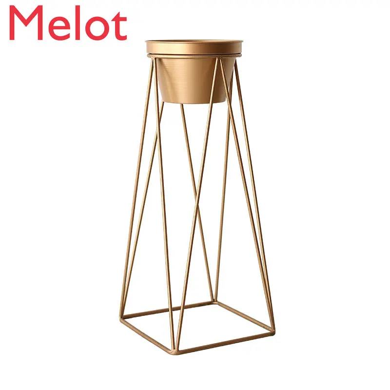 

Golden Iron Flower Stand Floor-Standing Simple Luxury Nordic Decoration Living Room Balcony Scindapsus Basin Stand Holiday