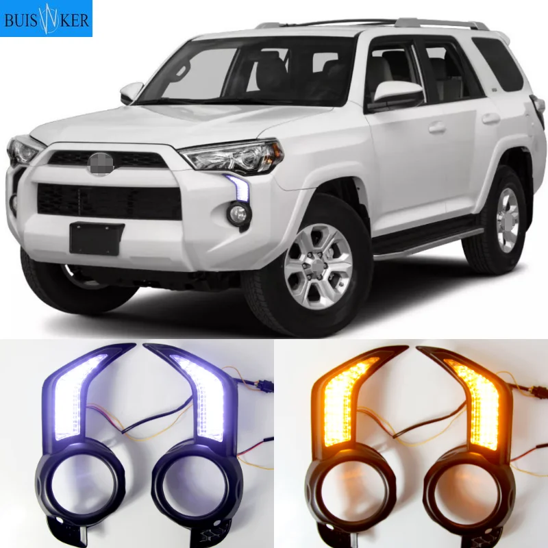 

12V Daytime running lights For Toyota 4 Runner 2014 - 2020 Drl with Dynamic turn signals for cars auto Led fog lights headlights