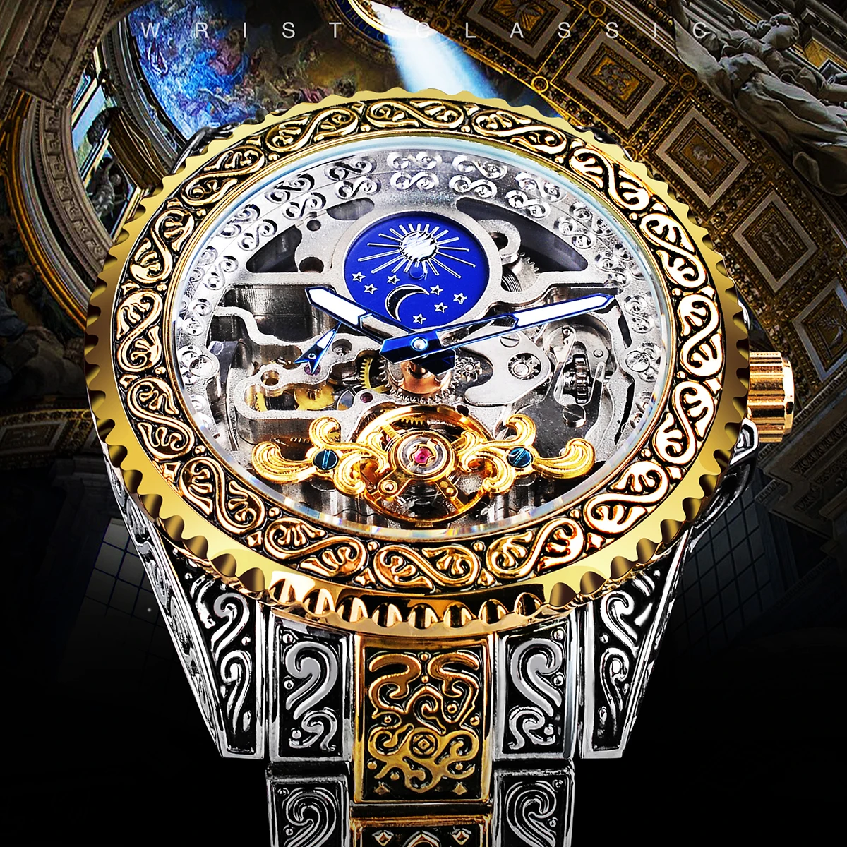 Forsining-Montre mécanique pour homme, montre-bracelet automatique Tourbillon, luxe, creux, étanche, nouvelle mode, montres avec Moon Pash