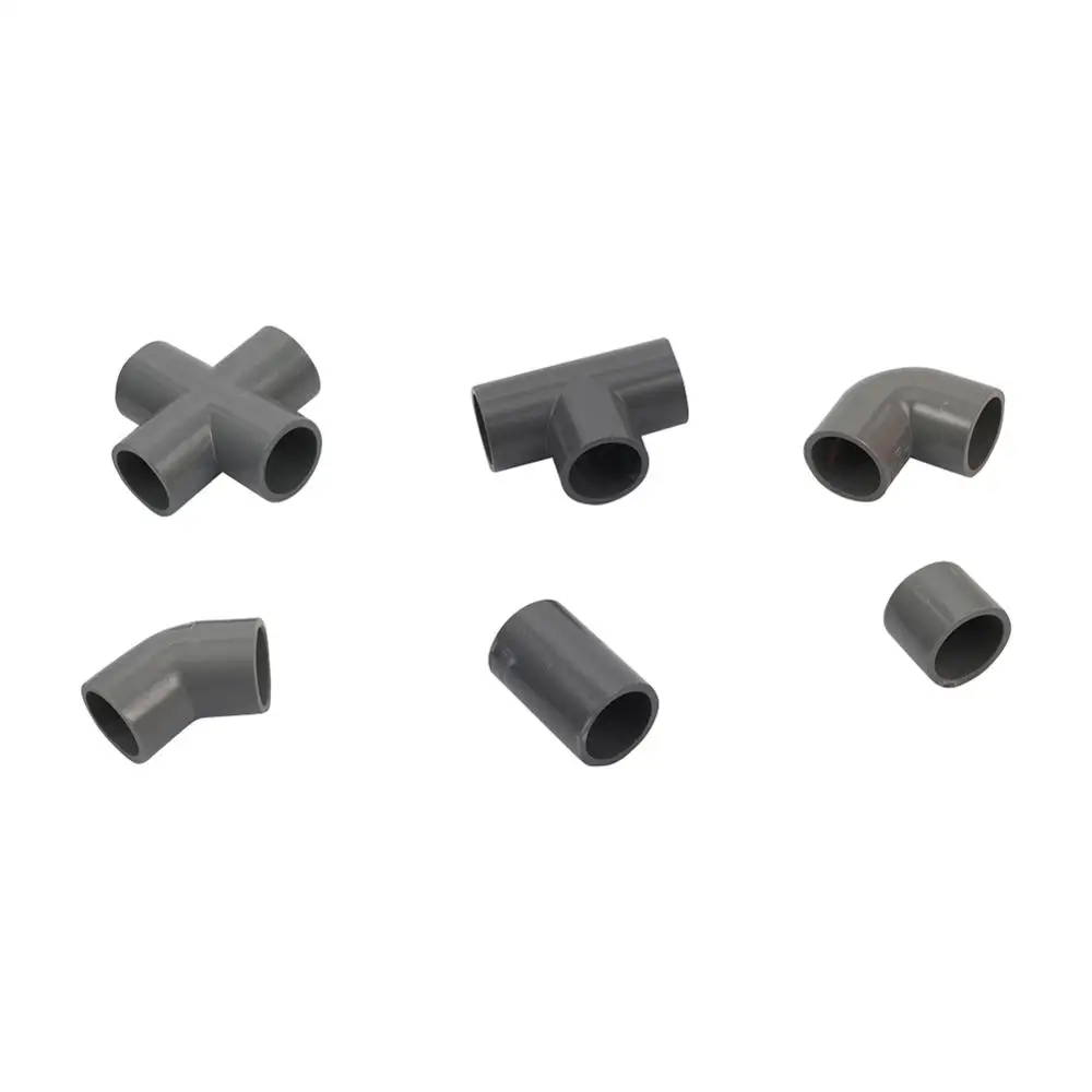 Grey ID 32mm PVC Pipe Connectors 45 90 Degree Elbow Connector Caps Tee Cross Straight Joint Garden Water Pipe Adapter Fittings