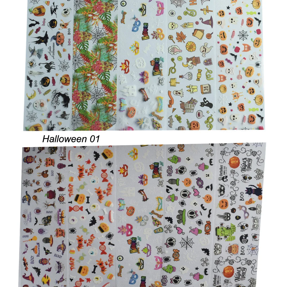 10Roll Halloween Bat Witch Sticker Foil 50m*4cm Nail Art Water Transfer Slider Decals for Nail Sticker Pumpkin 3D Tip Decoration