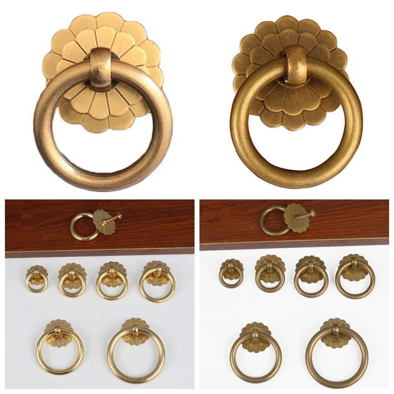 Antique Brass Cabinet Ring Knobs Pulls Gold/Bronze Kitchen Drawer Dresser Pulls Cupboard Door Handles-1Pack