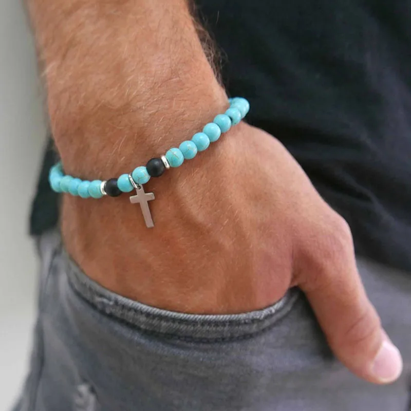 Mens Hematite Gems and Stainless Steel Bracelet Set, Men\'s Beaded Bracelet, Men\'s Jewelry