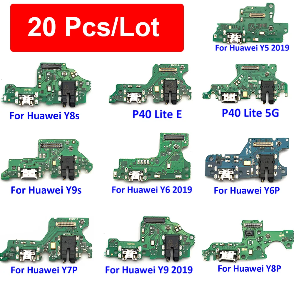 20Pcs，For Huawei Y7A Y5 Y9S Y6P Y8S Y8P Y7P Y6S P40 Lite 5G / P40 Lite E USB Charging Port Dock Charger Plug Connector Board