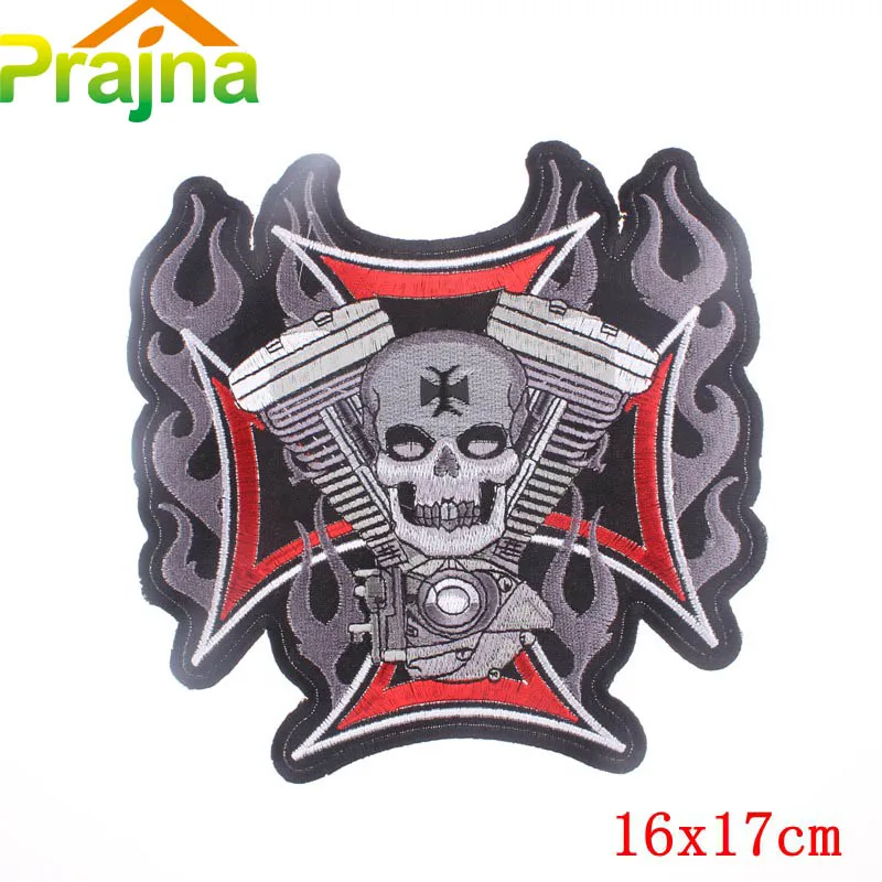 Pulaqi Big Rock Skull Patch Embroidered Patches Iron On Stripes For Clothes Jacket Ironing Patches Motorcycle Big Letter Badges