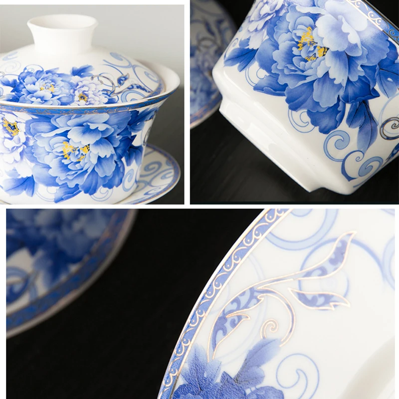 Jingdezhen Gaiwan Dehua High Quality Tea Set Sancai Single Tea Bowl Hand Painted Chinese traditional pattern Cover Bowl