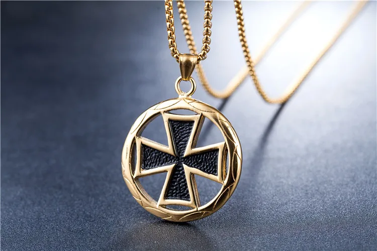 Gold silver color Stainless Steel Vintage Knights Templar Iron Cross Pendant Necklace for Men Biker Maltese Cross Jewelry